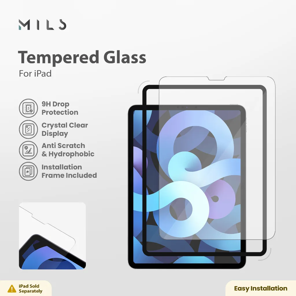 Mils Technologies iPad Tempered Glass 9H iPad 5 6 7 8 9 10 10.2 10.5 10.9 Air 3 4 5 Pro 11 12.9 13 2018 2020 2021 2022 2024 M1 M2 M4