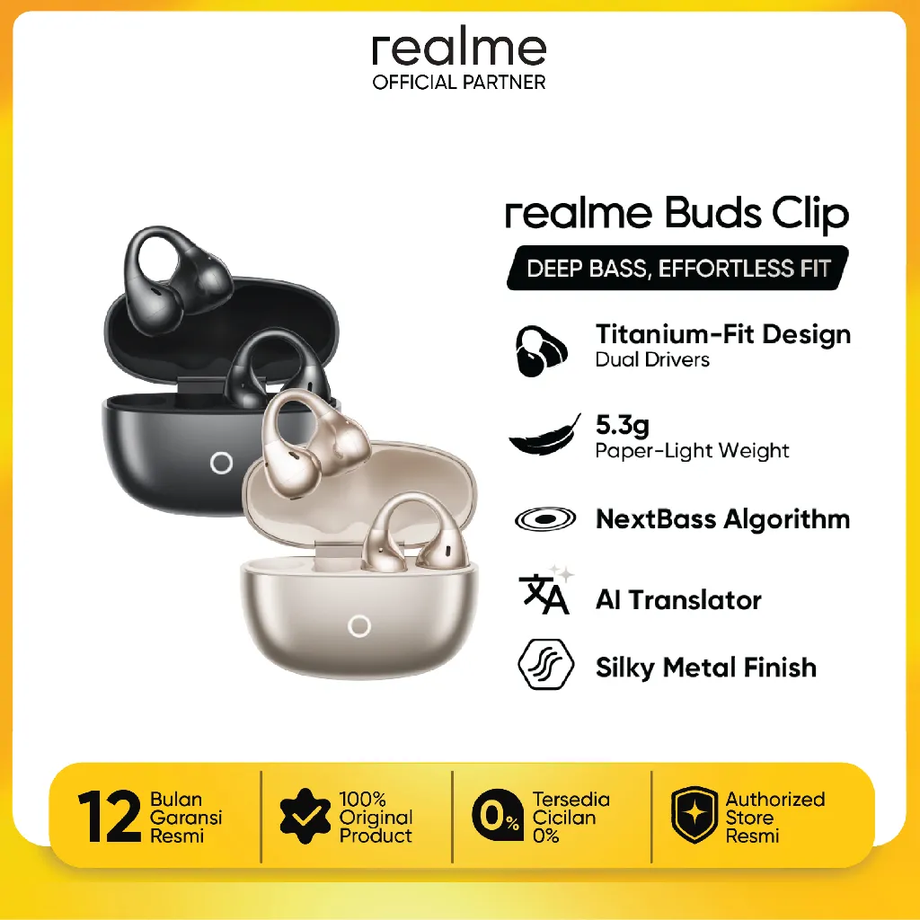realme Buds Clip (Titanium-Fit Design | 5.3g Paper-Light Weight | NextBass Algorithm | AI Live Translator)