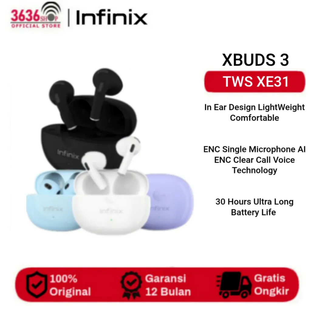Infinix TWS XE31 | Infinix XBuds 3 Earphone Nirkabel Bluetooth 30 Jam Battery Life Garansi [by CARLCARE]