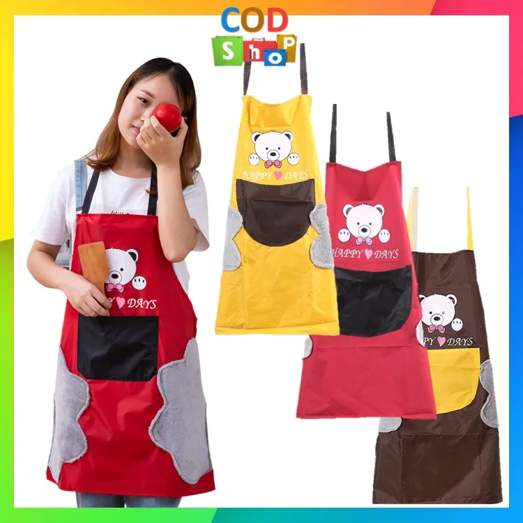 COD - H5298 Celemek Karakter Bear Anti Minyak / Korean Chic Cooking Apron / Celemek Masak Apron Premium Waterproof
