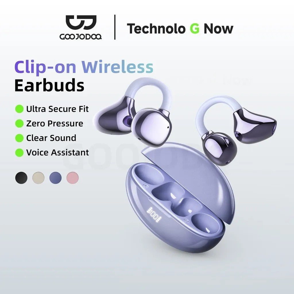 GOOJODOQ Clip-on Wireless Earphones Bluetooth 5.3 Stable Connection Intelligent Touch and AI Assistant Adjustable Hook