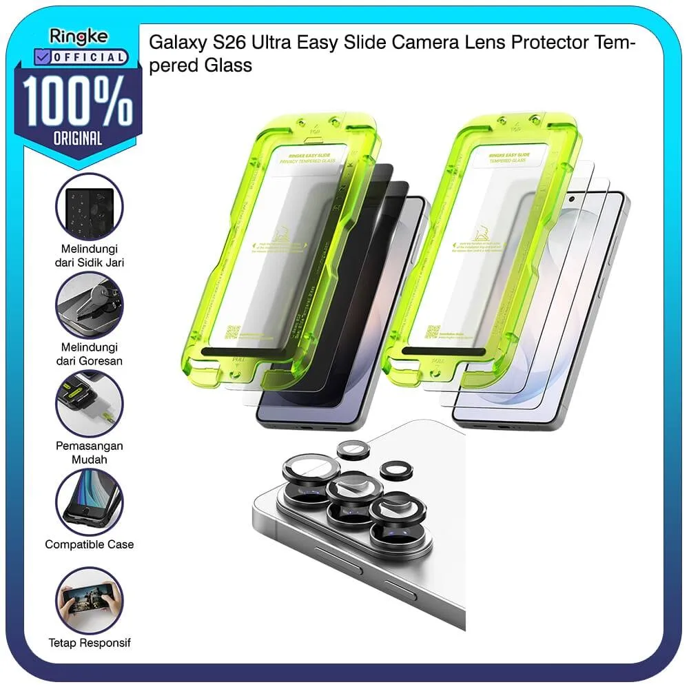 Screen Protector Ringke Compatible For Samsung Galaxy S26 Ultra Easy Slide Tempered Glass Pack 2pcs Installlation Tools Clear / Privacy / Camera Lens Frame Pelindung Kamera Metal Tahan Banting Anti Gores Anti Spy + Alat Pasang No Bubble Case Friendly