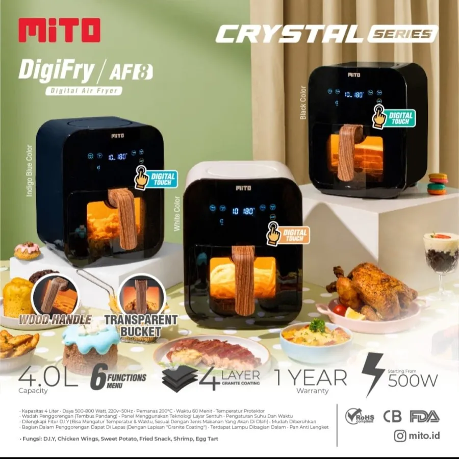 MITO Crystal Series Air Digifry AF8 Airfryer Digital AF 8 Air Fryer Garansi Resmi 1 Th