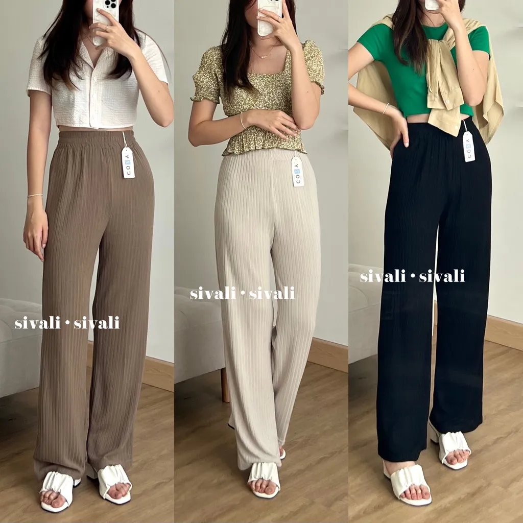 SIVALI Misoo Pants | Celana Kulot Knit Wanita Tebal - Celana Kulot Highwaist - Cullote Knit Pants | 785