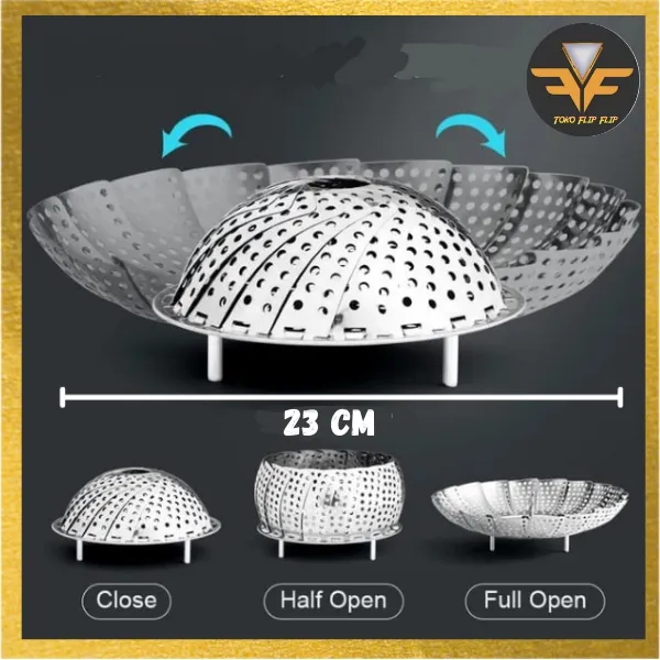 Kukusan Sayuran Stainless Steel Lipat Flexible anti Karat Saringan Makanan jaring lipat Multifungsi