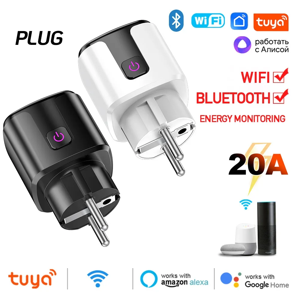 Home WiFi Smart Plug Socket 20A Wireless with Colokan Energy Monitoring Statistic Smart Home Colokan Stop Kontak Timer Colokan Pintar Wireless  tuya Google Alexa Siri Smart Wifi Remote Control Single Socket