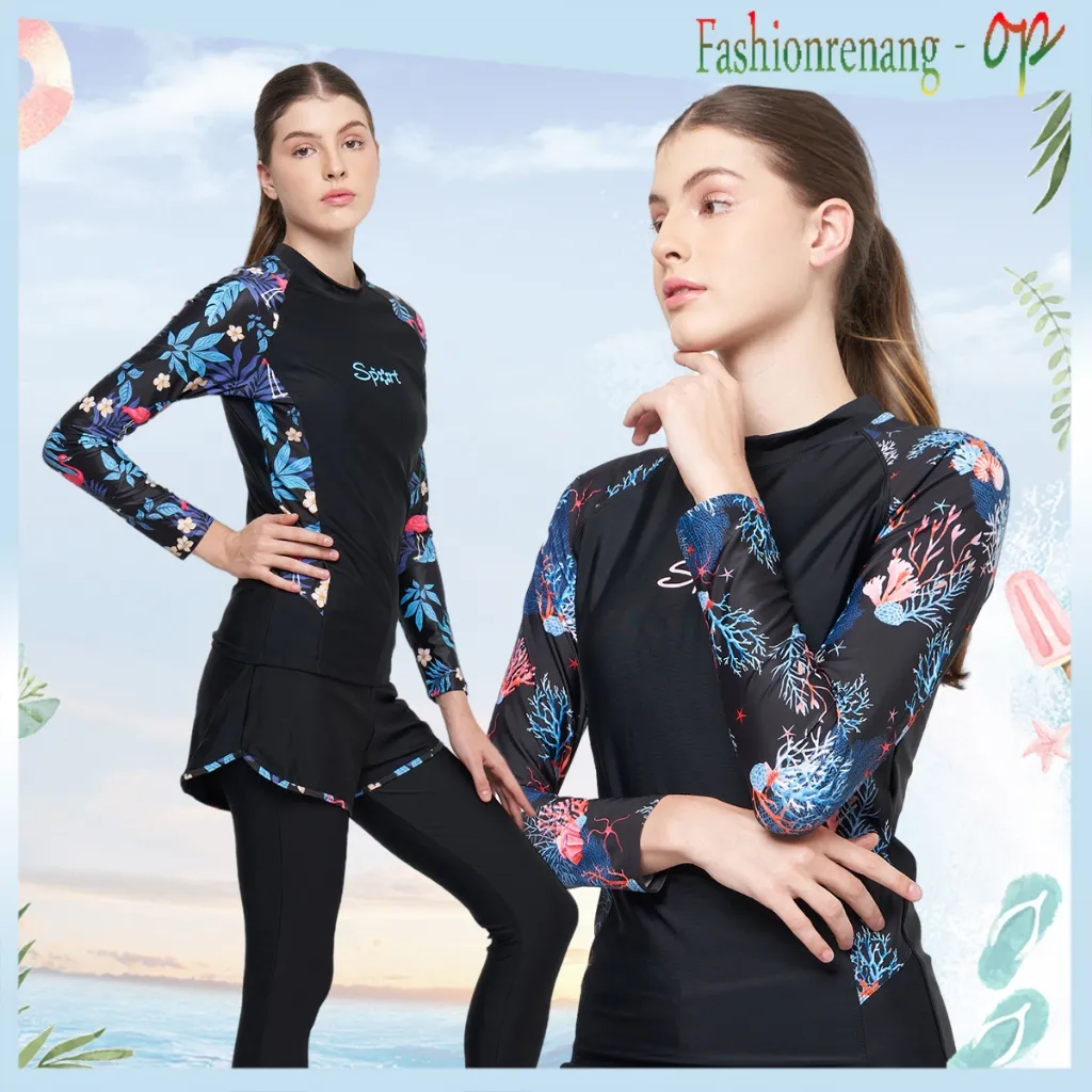 31012 Baju Renang Wanita Muslim Dua Piece Fashion Baju Renang Lengan Panjang Pakaian Selam Hijab