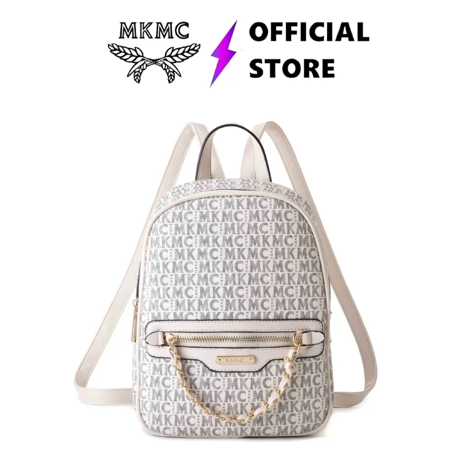 MKMC Tas Ransel Wanita Import Medium Kuliah Backpack Sekolah Branded Motif Korean Style Kekinian Travel Bag Aesthetic Multifungsi Tas Punggung Zipper Mobogram Kerja Casual Keanggunan Terbaru COD