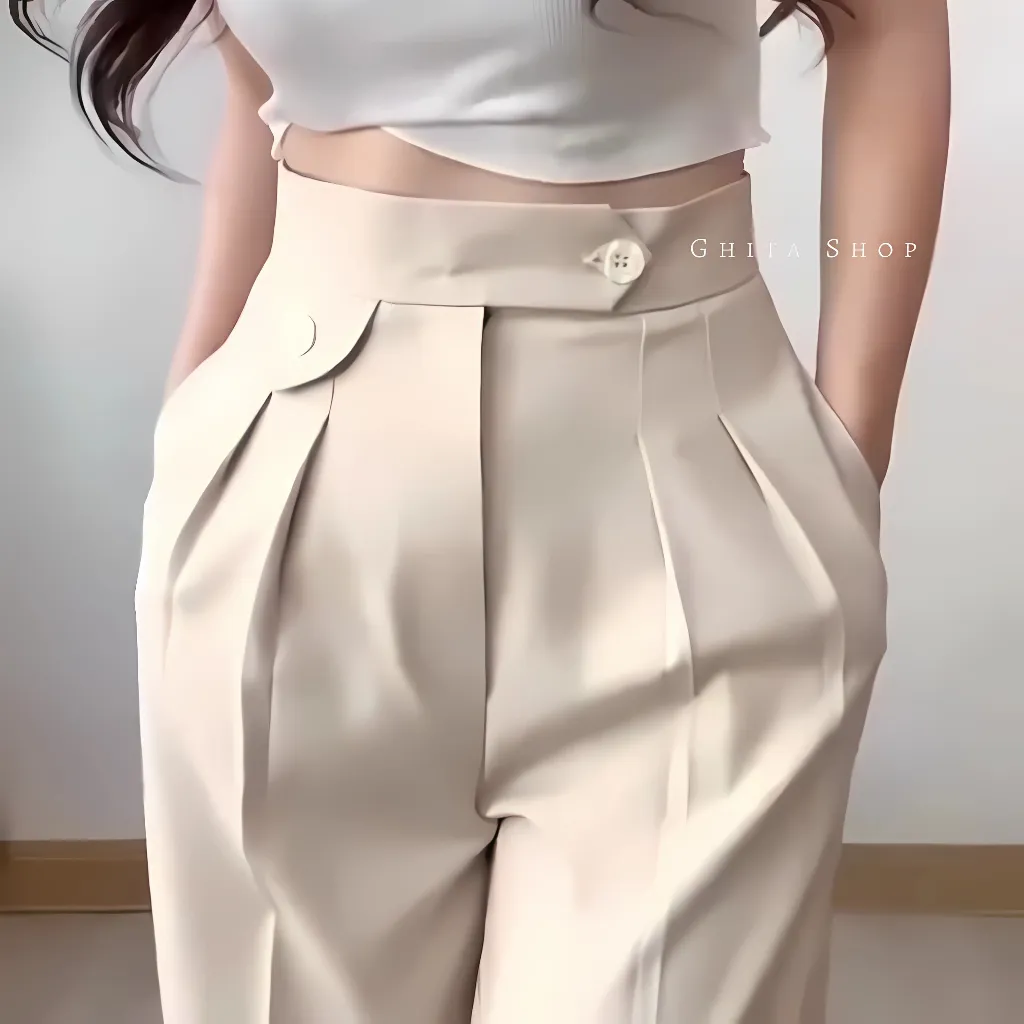 GF - Celana Kulot Wanita Loose Pants Highwaist ORO PANTS - Variasi Kancing Anti kusut Bahan Jatuh