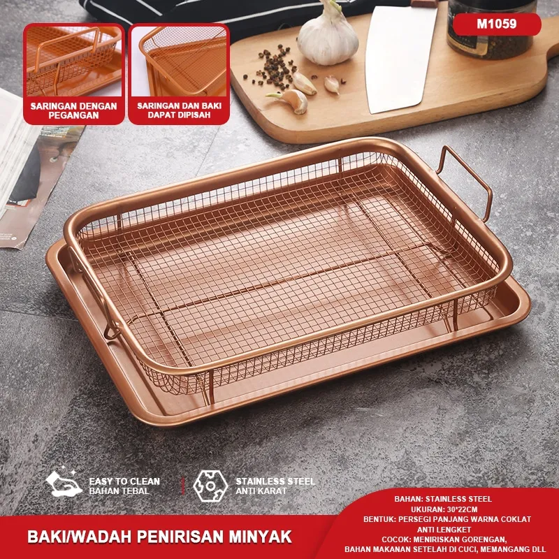 Saringan Baki Peniris Minyak Stainless Steel Food Grade Anti Karat Tirisan Makanan