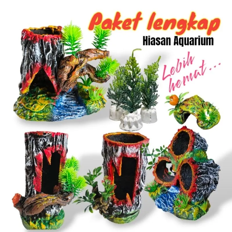Paket lengkap Komplit Hemat Hiasan Dekorasi Aquarium Aquascape Paludarium