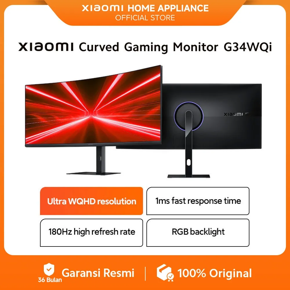 Xiaomi Curved Gaming Monitor G34WQi | Ultra Wide QHD 180Hz 1ms Gaming Monitor 34 Inch | Resmi 3 Tahun [ Official Store ]
