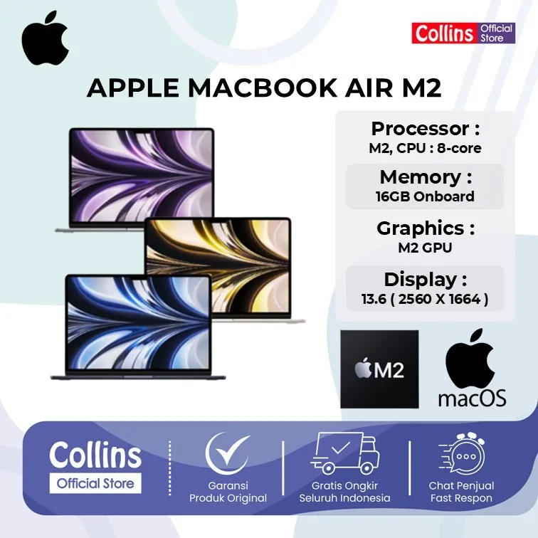iBox Apple Macbook Air M2 13 8C GPU (16GB/256GB) 8C CPU Chip M2 13.6 Garansi Resmi Indonesia