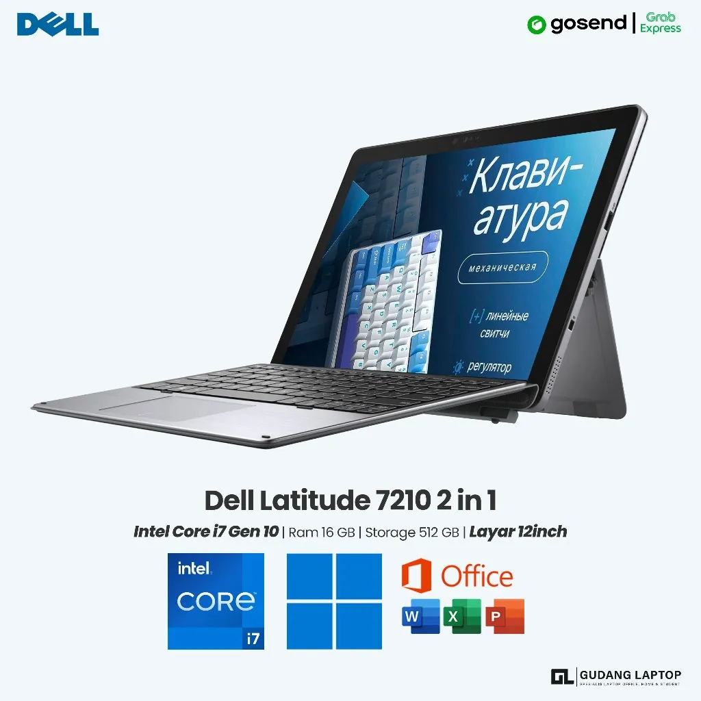 Laptop Dell Latitude 7210 2 in 1 Core i7 Gen 10 RAM 16 GB SSD 512 GB 12 Inc Toucscreen + Keyboard