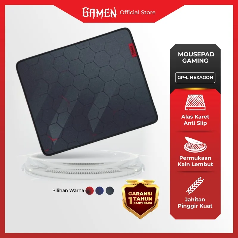 GAMEN Gaming Mousepad GP-L Hexagon 25 x 30 cm Anti-slip with Soft and Durable Surface Tahan Aus Mouse Pad Gaming L Alas Mouse Laptop Original - Garansi 1 Tahun