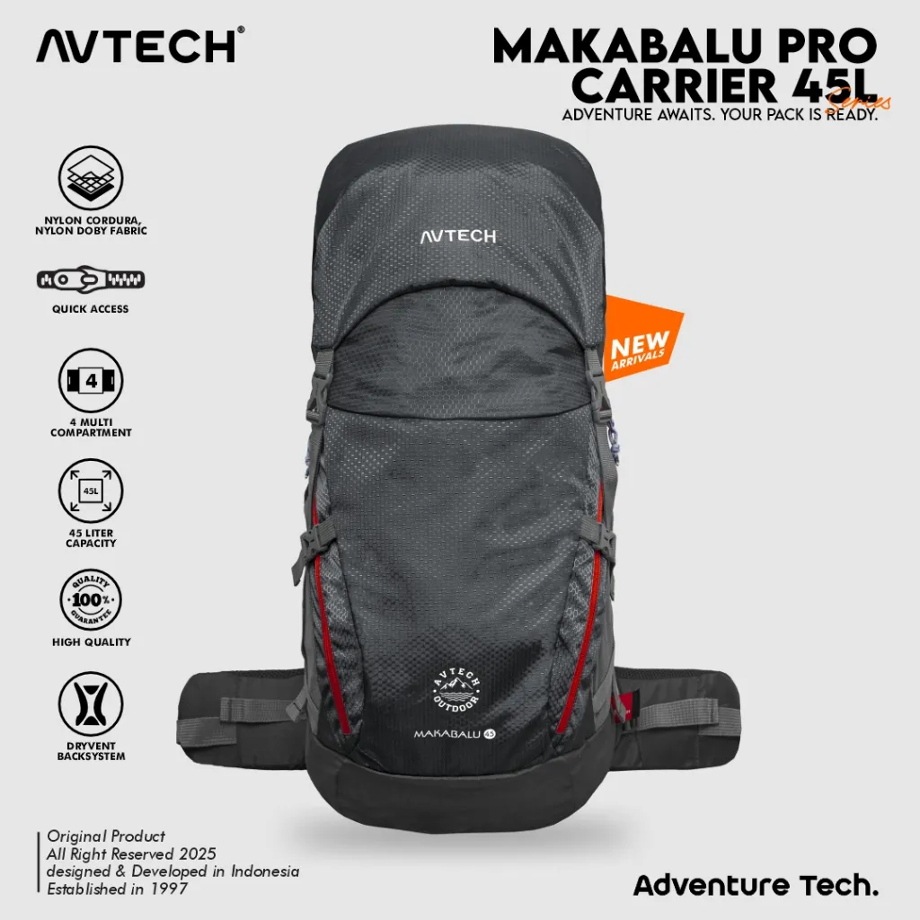 AVTECH - Tas Ransel Carrier Gunung Backpack Hiking Camping Outdoor Travel 45 Liter - MAKABALU 45