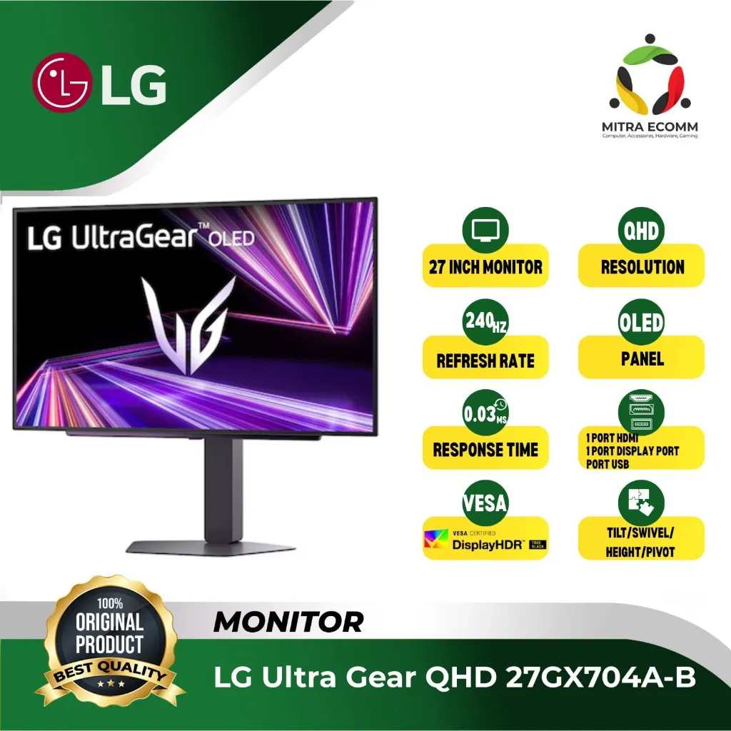 Monitor LG Ultra Gear 27" 27GX704A-B QHD OLED 240Hz
