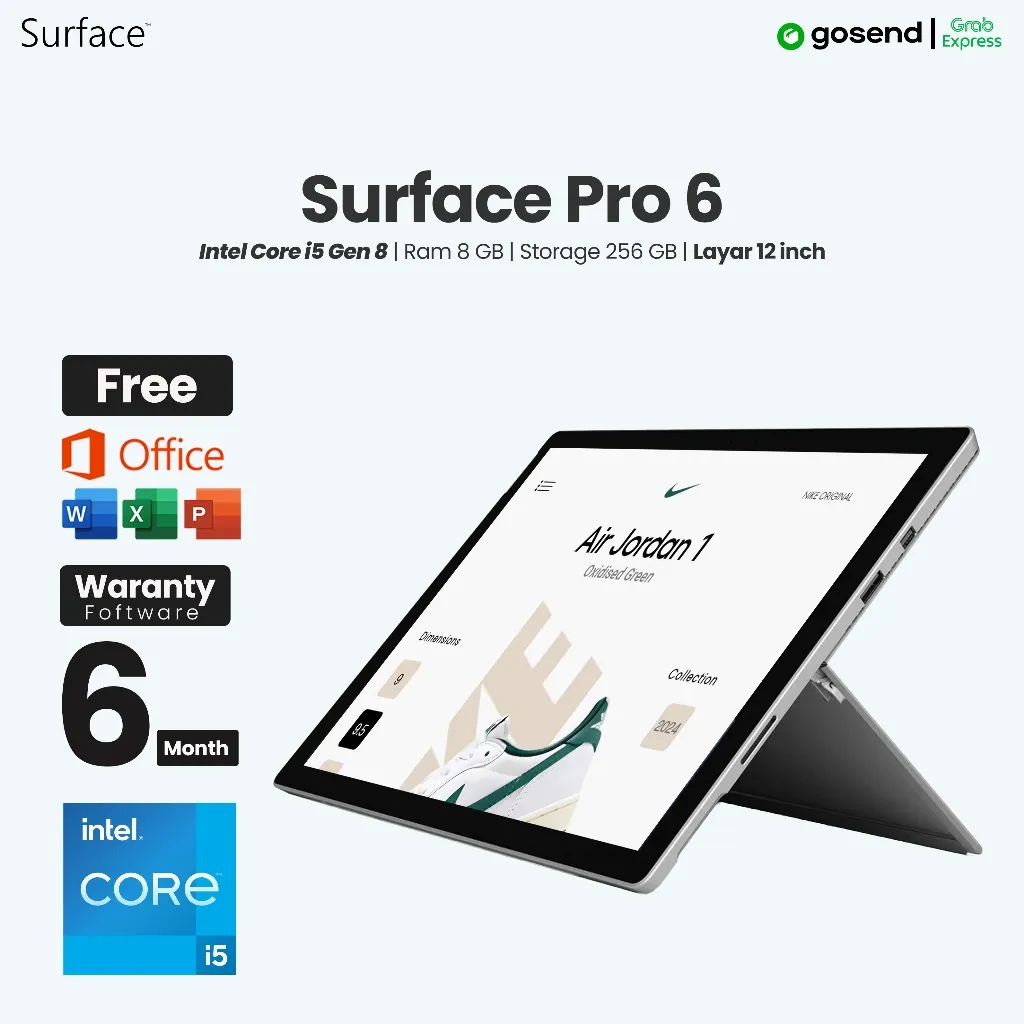 Laptop 2 in 1 Microsoft Surface Pro 6 Core i5 Gen 8 RAM 8 GB SSD 256 GB Layar 12'3 inch 2K Touchscreen