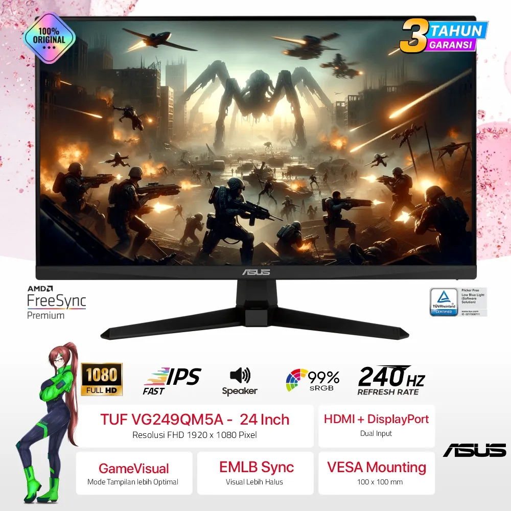 Monitor Asus TUF Gaming VG249QM5A 24" 240Hz Full HD Fast IPS 0.3ms HDMI DisplayPort Speaker Borderless