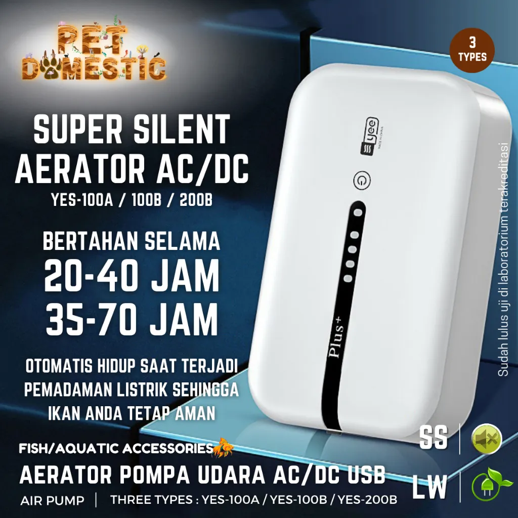 AC DC USB Silent Aerator Aquarium Gelembung Udara Pompa Oksigen Air Pump Airator 1 2 Lubang Baterai Cas Akuarium Mancing Ikan