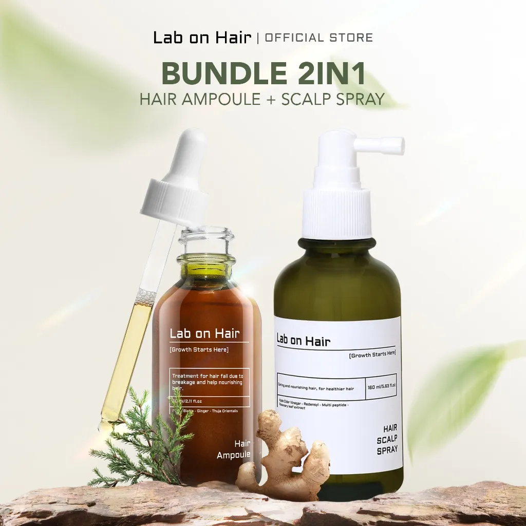 Lab On Hair Bundle Anti Hair Fall Ampoule + Scalp Spray - Paket Ampoule Serum dan Scalp Spray Untuk Mencegah Rontok Kering Bercabang Mempercepat Pertumbuhan Rambut Menguatkan Merawat Kesuburan dengan PDO + Biotin + Ginger Hair Serum Hair Ampoule Serum