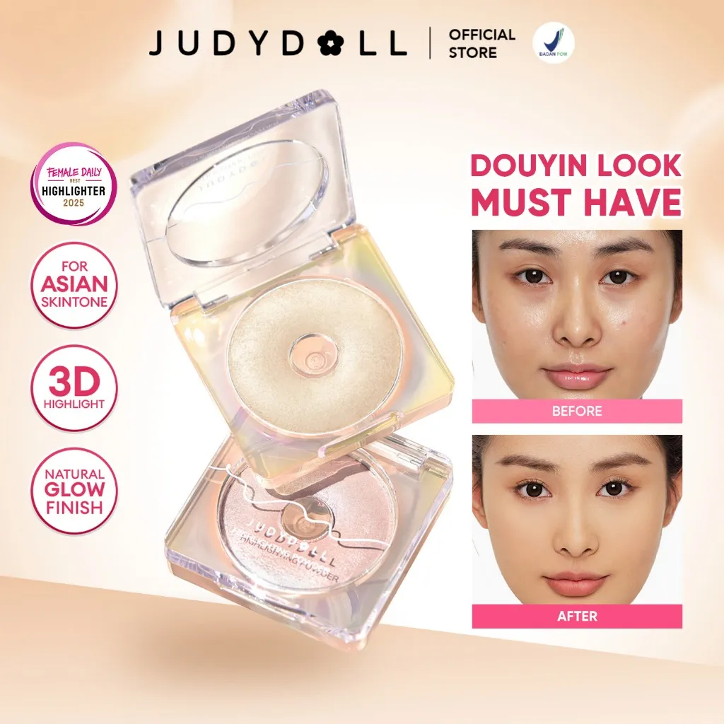 Judydoll Donut Highlighting Powder - 4gr (Highlighter Powder Douyin Untuk Hasil Highlight 3D & Natural Glow Finish Pada Wajah)