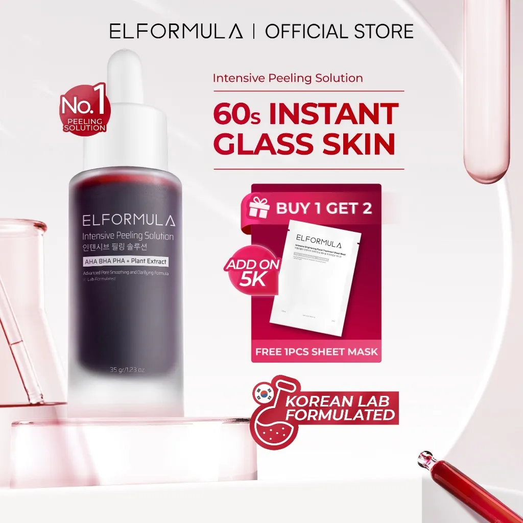 ELFORMULA Intensive Peeling Solution - Peeling Serum Dark Spot Glass Skin Eksfoliasi Wajah Mengangkat Sel Kulit Mati AHA BHA PHA Glowing Smooth Skin Mencerahkan Kulit Halus Blackhead Brightening