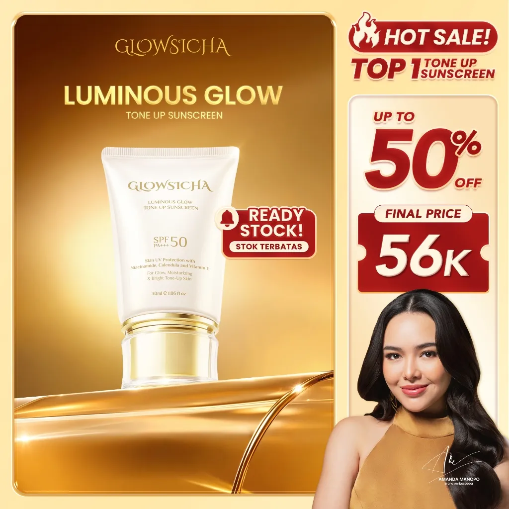 Glowsicha - Luminous Glow Tone Up Sunscreen SPF 50 PA+++ Sunscreen Ringan Dengan Niacinamide Tidak lengket dikulit SS Sunblock Mencerahkan Melindungi UV menjaga kelembapan kulit Hydrating Sunscreen Membantu Mencerahkan Wajah glowing