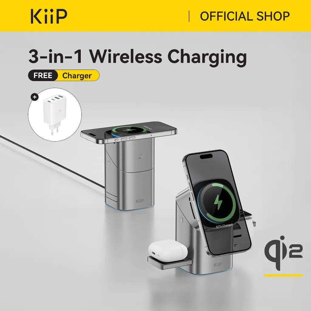 KiiP Wireless T2 3in1 Wireless Charging Station Fast Charging 15W Qi2