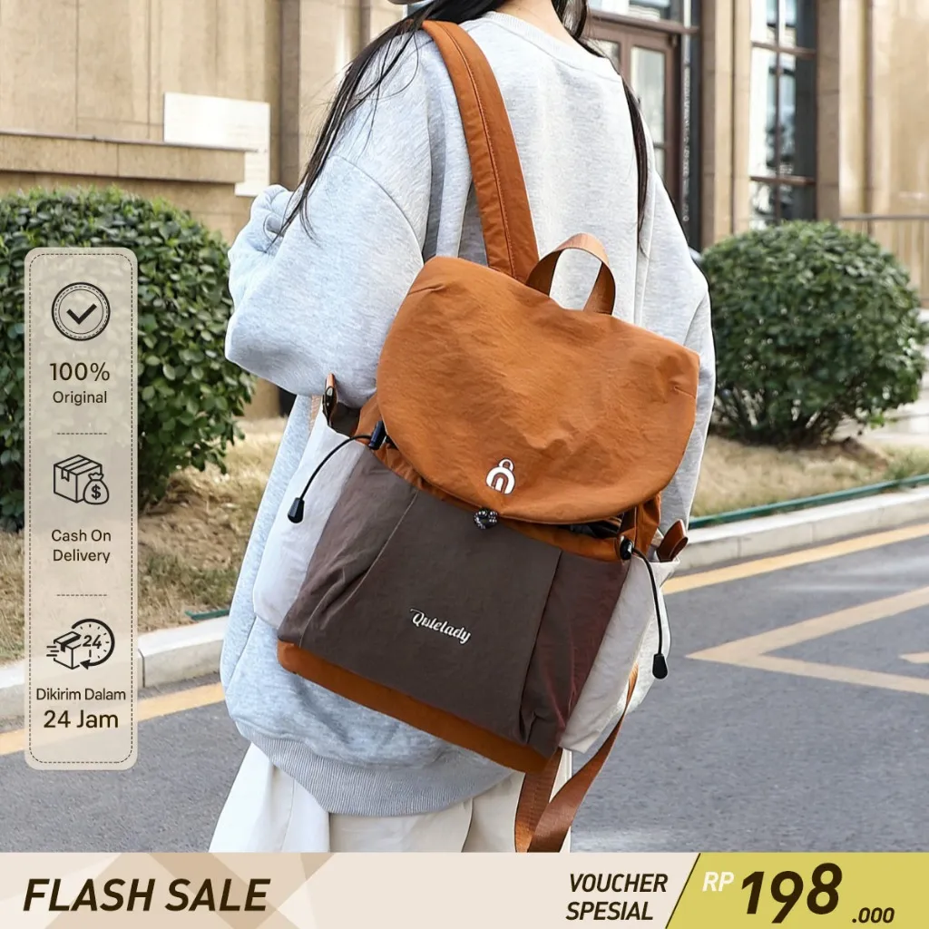 QUTELADY Tas Ransel Wanita Besar Ringan Kekinian Travel Kerja Sekolah QT-0703