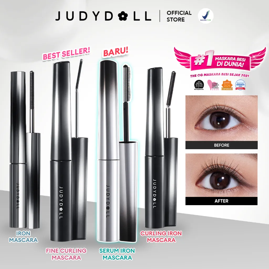 (BARU!) Judydoll Iron Mascara Viral (Maskara Besi Waterproof, Smudgeproof, Anti Clumpy, Hasil Lentik Natural Tahan Lama 12 Jam)