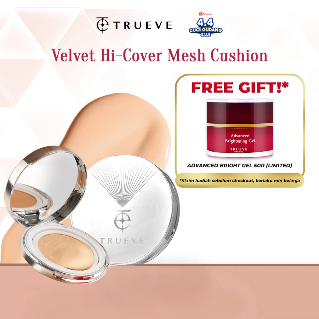 TRUEVE Velvet Hi-Cover Mesh Cushion - High Coverage, Tahan Lama Seharian, Minim Oksidasi, Poreless Matte Velvet Finish, Kulit Normal Kulit Berminyak, Transferproof Waterproof Perfect Stay Cover Blur (5X Ceramide + Snow Mushroom + Centella Asiatica)
