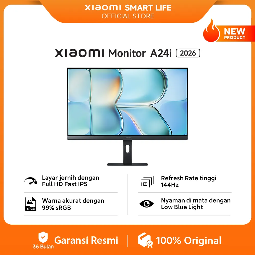 Xiaomi Monitor A24i 2026 Layar Jernih dengan Full HD Fast IPS | Refresh Rate Tinggi 144Hz | Warna Akurat dengan 99% sRGB | Nyaman di Mata dengan Low Blue Light | Monitor PC [Official Store]