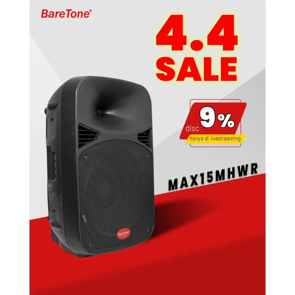 BareTone Speaker Portable MAX15MHWR Speaker Bluetooth 15 Inch  Mini Portable Support Micro SD & USB -Garansi Resmi 1Tahun
