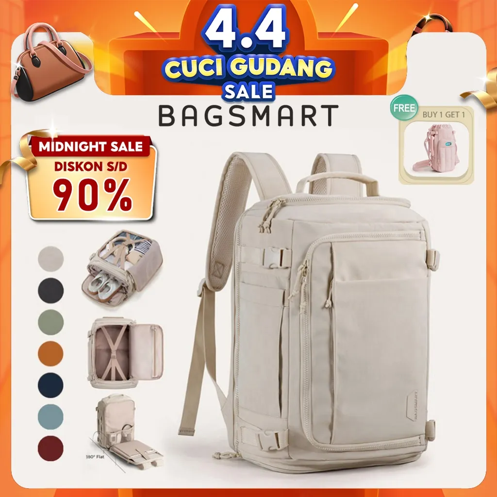 BAGSMART Travel Backpack Tas 38L 15.6Inch Laptop Waterproof Carry On Daypack Travel Duffel Bag