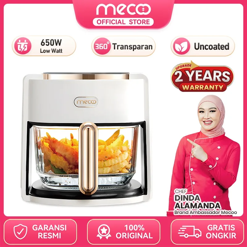 Mecoo Most Aesthetic Transparan Air Fryer Digital 650 Low Watt SNI Hemat Listrik & Anti Jeglek Milky White