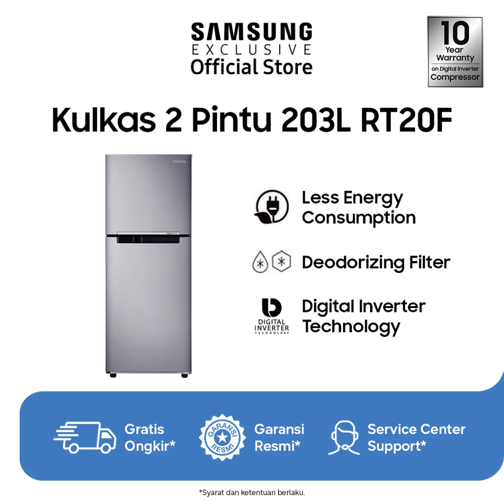 Samsung Kulkas 2 Pintu 216L | Hemat Energi | Filter Penghilang Bau | RT20FARWDSA/SE