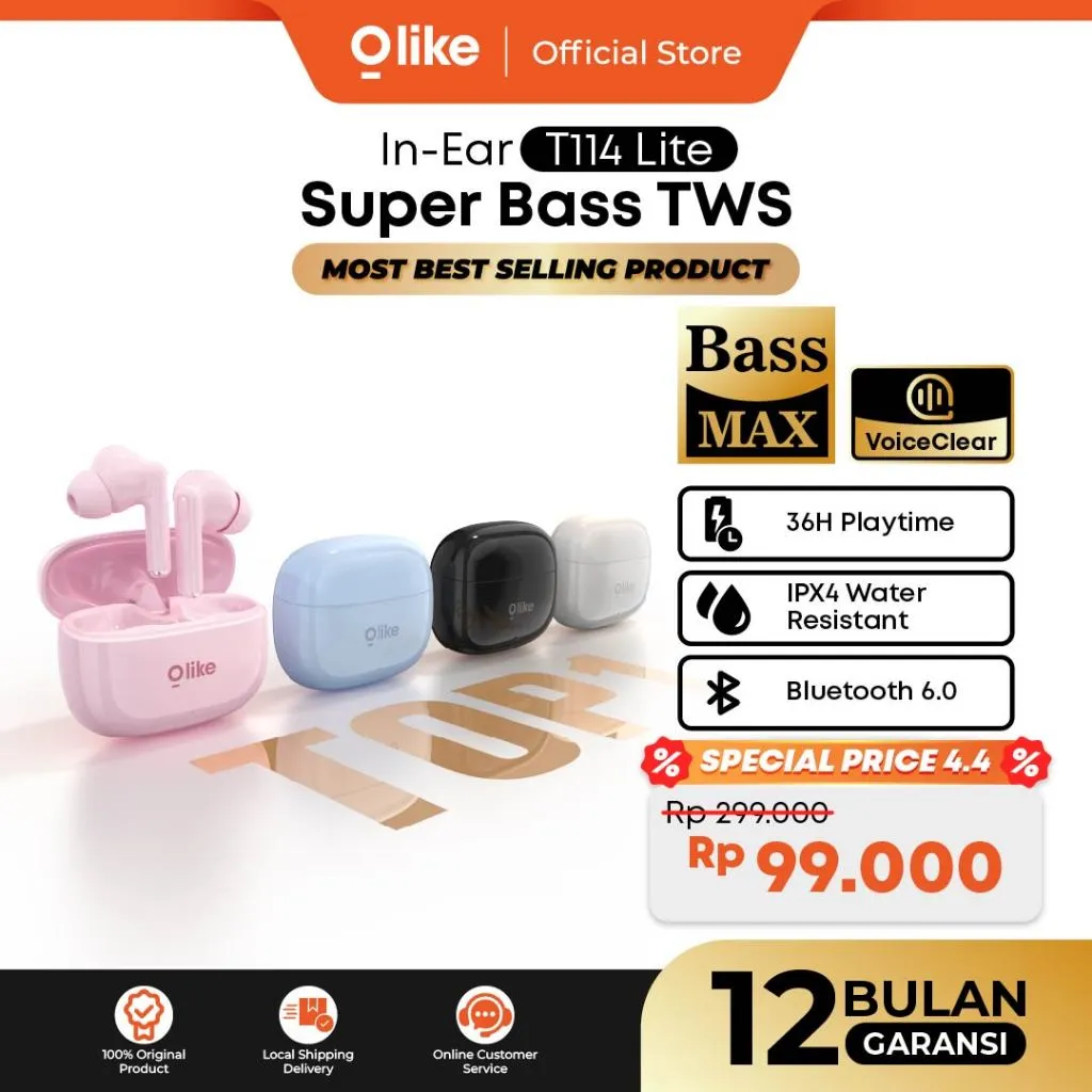 [BEST SELLING] OLIKE TWS Bass T114 Lite Upgraded Product 36H Playing Time  Smart Touch Control True Wireless Earphones IPX4 | Headset Bluetooth 6.0 In-Ear Stereo