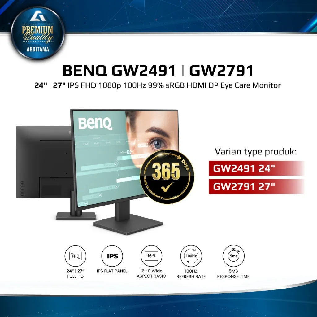 BenQ GW2491 24" | GW2791 27" IPS FHD 1080p 100Hz 99% sRGB HDMI 1.4x1 DP 1.2x1 Eye-Care Flicker Free