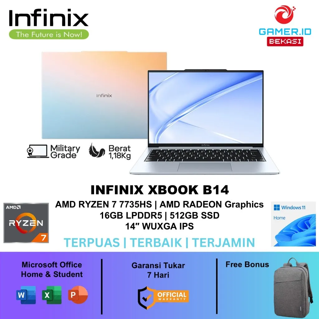 INFINIX XBOOK B14 RYZEN 7 7735HS 16GB 512GB W11 14.0WUXGA IPS GARANSI RESMI 2 TAHUN