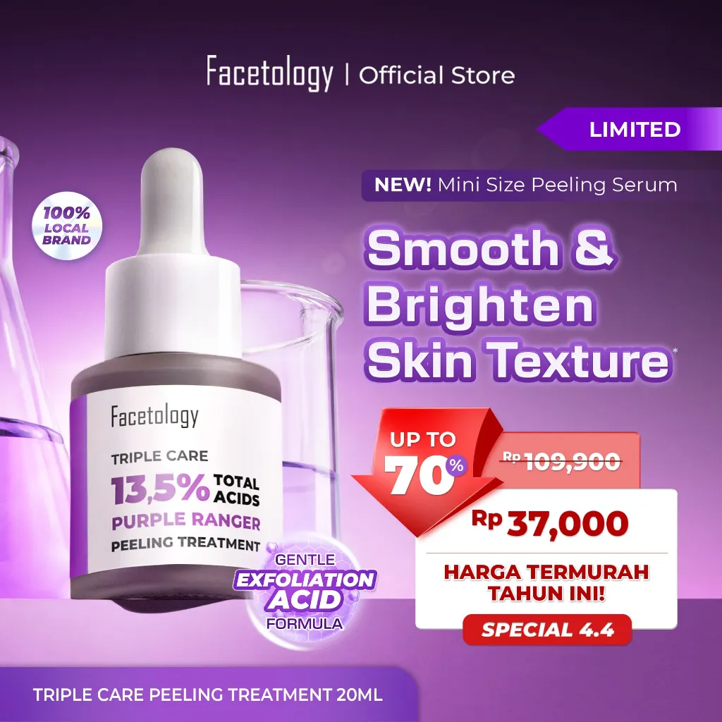 Pre-Order Facetology Triple Care 13,5% Total Acids Purple Ranger Peeling Treatment Peeling Serum Eksfoliasi Gentle Serum Aman Untuk Kulit Berjerawat Sensitif All Skintype 20ml