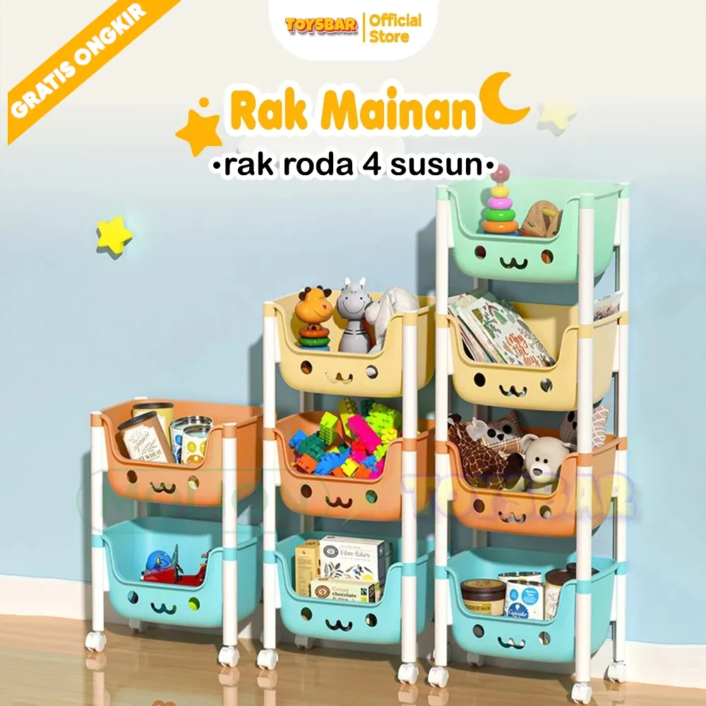TOYSBAR Rak Mainan Anak 4 Susun Roda – Rak Serbaguna Plastik Dapur/Kamar Mandi Q2-8804