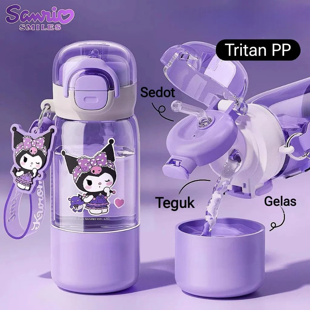 Botol minum anak sanrio kuromi, melody, cinnamorol420ml TRITAN BPA FREE + Gantungan