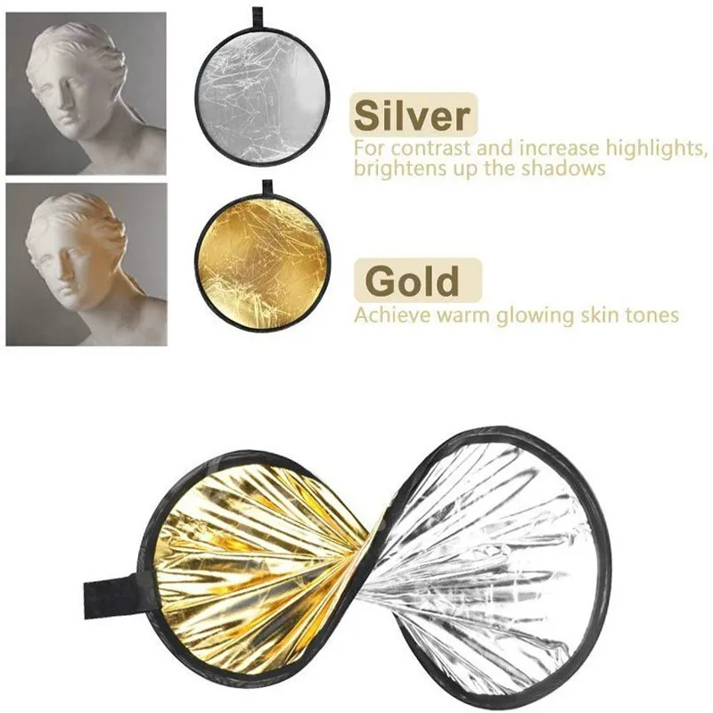 Reflector Cahaya Studio Foto 2in1 Bulat Gold dan Silver 60cm 80cm 110cm 90x120cm lighting reflector pemantul cahaya