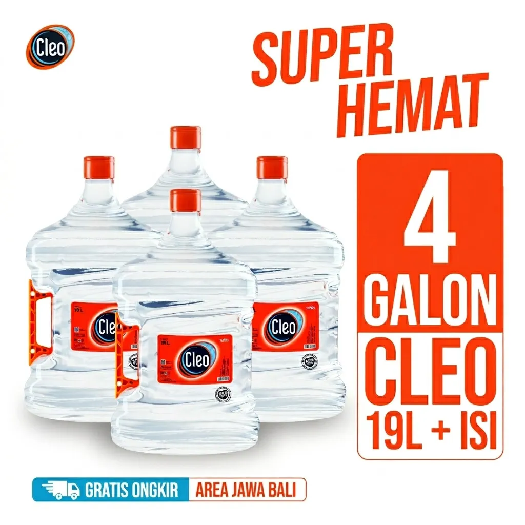 Cleo Air Murni Galon 19 LT Handle SE - 4 Galon GRATIS ISI