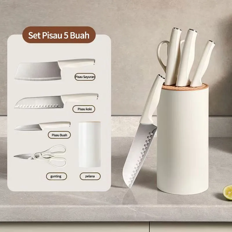 SUS 304 PISAU DAPUR PREMIUM 5PCS PISAU SET Pisau Dapur Rumah Tangga Stainless Steel Mata Pisau Tajam