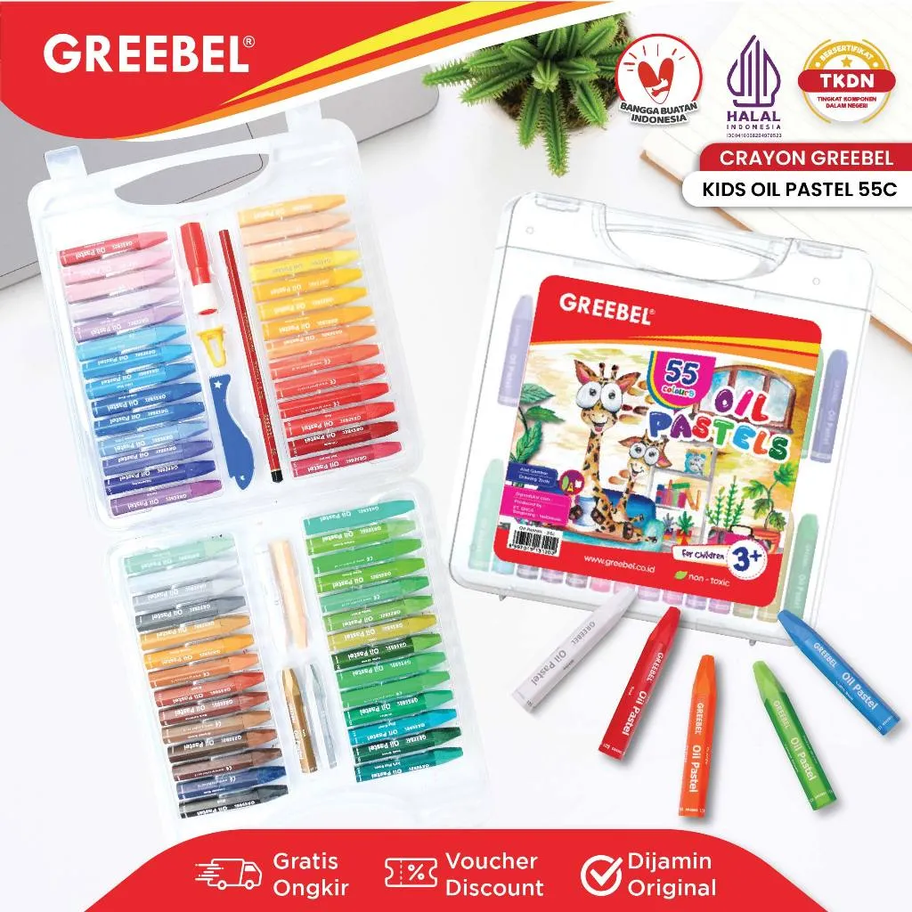 GREEBEL Crayon Krayon Kids 55 Warna / Kids Oil Pastel 55C (KOP55C) Crayon Set Mewarnai Professional