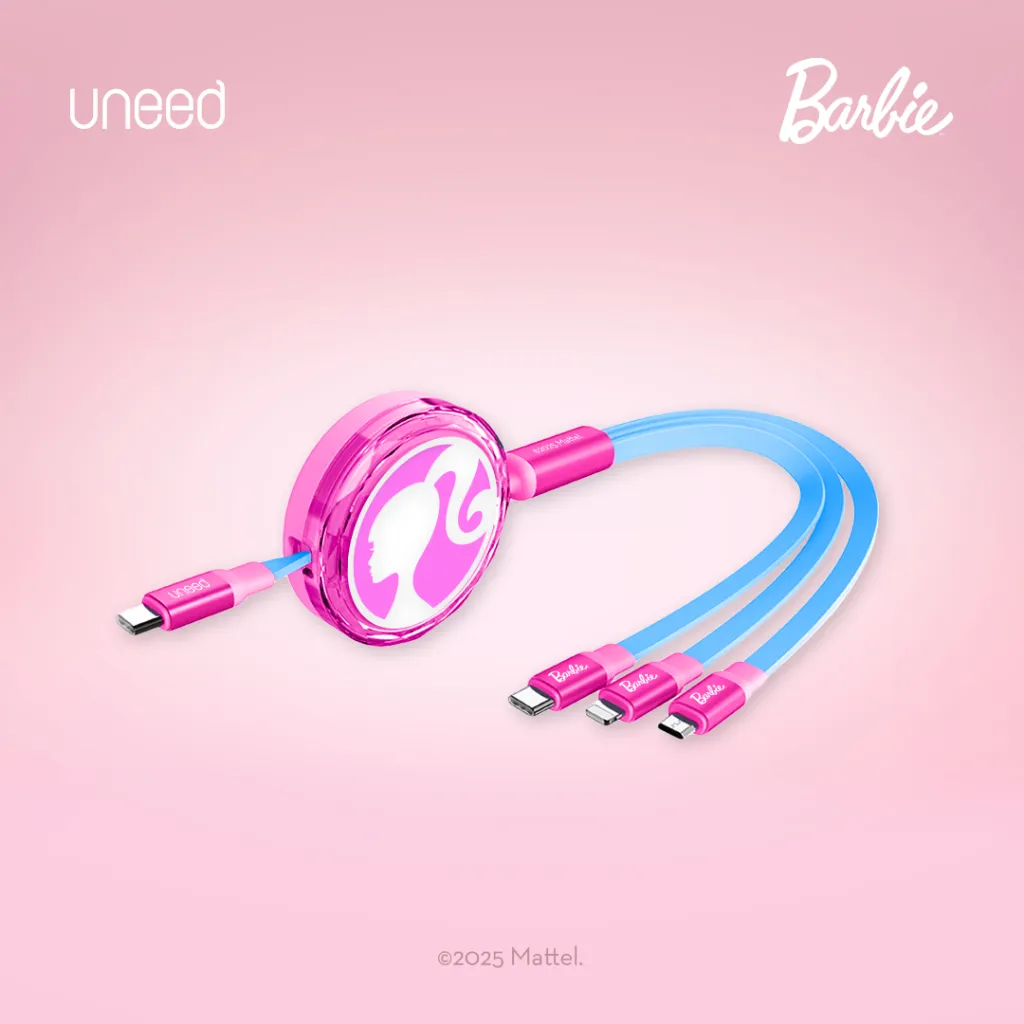 Uneed with Barbie Limited Edition 3 in 1 Retractable Data Cable 60W Fast Charging - UCB96