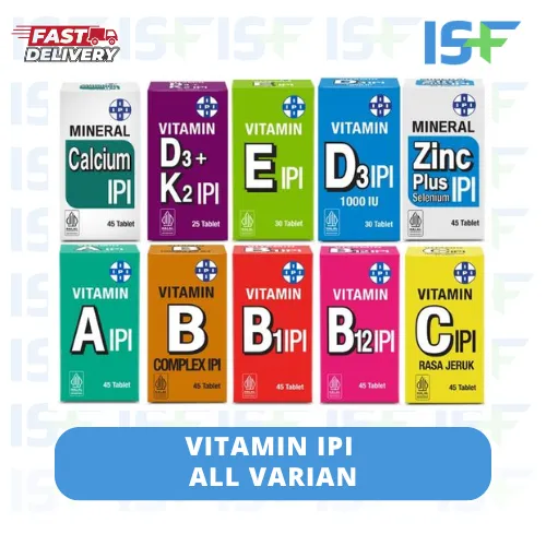 ISF  VITAMIN IPI - CALCIUM VITAMIN A D3+K2 VITAMIN B COMPLEX B1 B12 VITAMIN C D3 ZINK IPI VITAMIN TUBUH