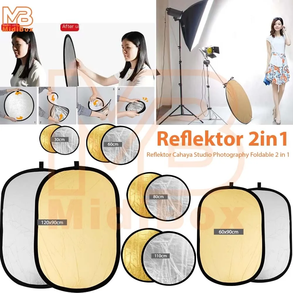 Reflector Fotografi 2in1 Reflector Cahaya Midio Warna Silver Gold